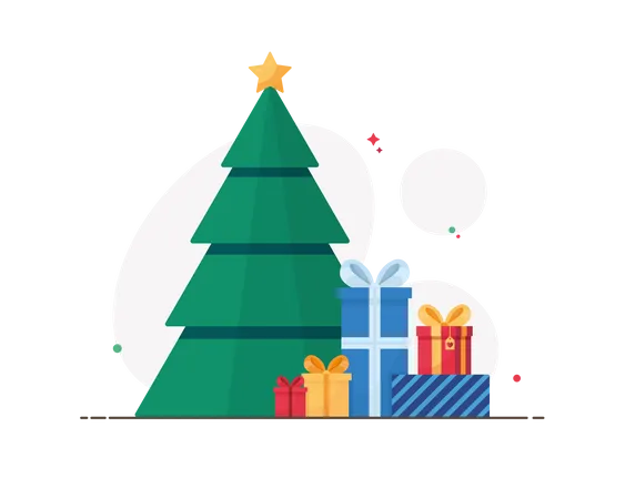 Christmas tree with Christmas gifts  Illustration