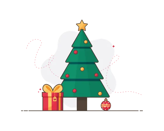 Christmas tree with Christmas gifts  Illustration