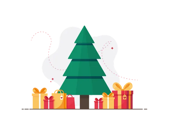 Christmas tree with Christmas gifts  Illustration