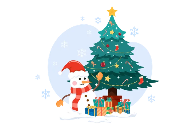 Christmas tree with snowman Illustration