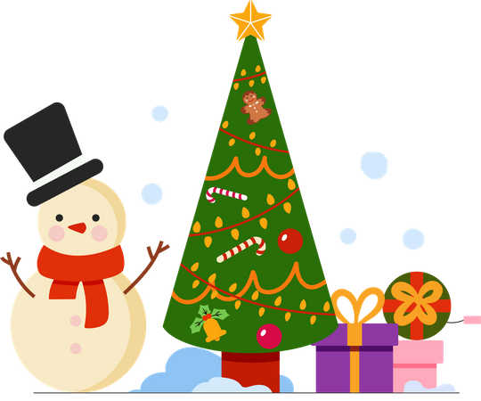 Christmas tree with snowman  Illustration