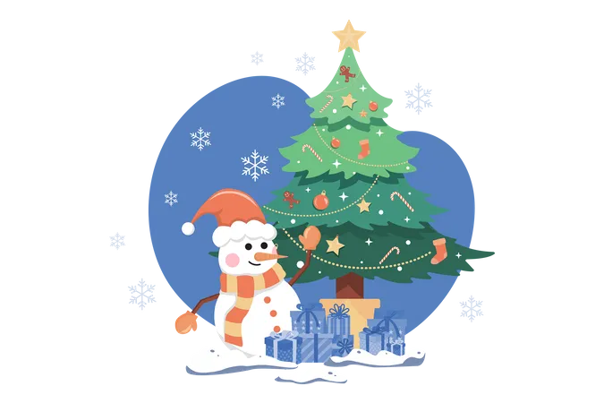 Christmas tree with snowman  Illustration