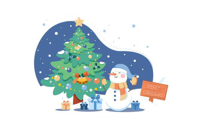 Christmas Tree With Snowman  Illustration