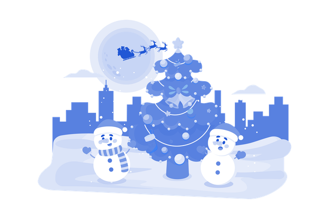 Christmas tree with snowman  Illustration