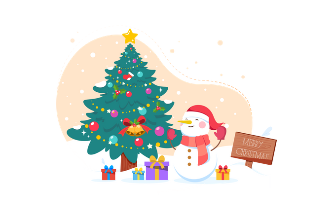 Christmas tree with snowman  Illustration