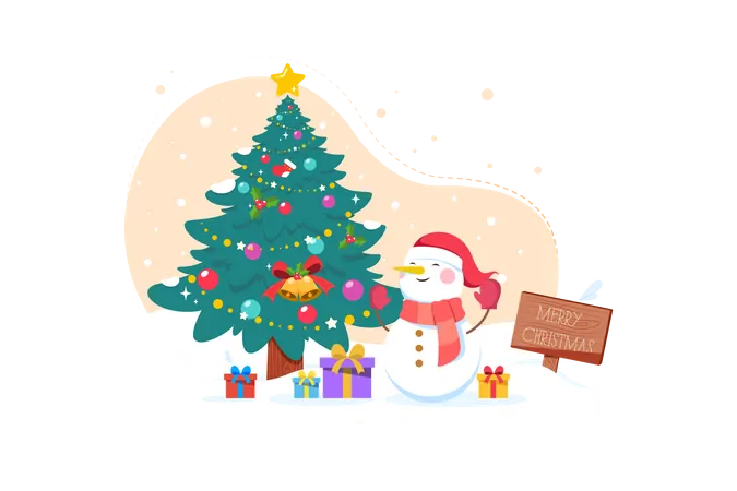 Christmas tree with snowman  Illustration