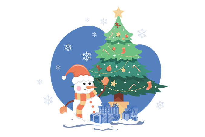 Christmas tree with snowman  Illustration