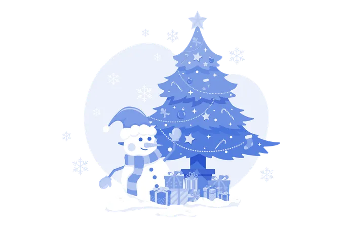 Christmas Tree With Snowman  Illustration