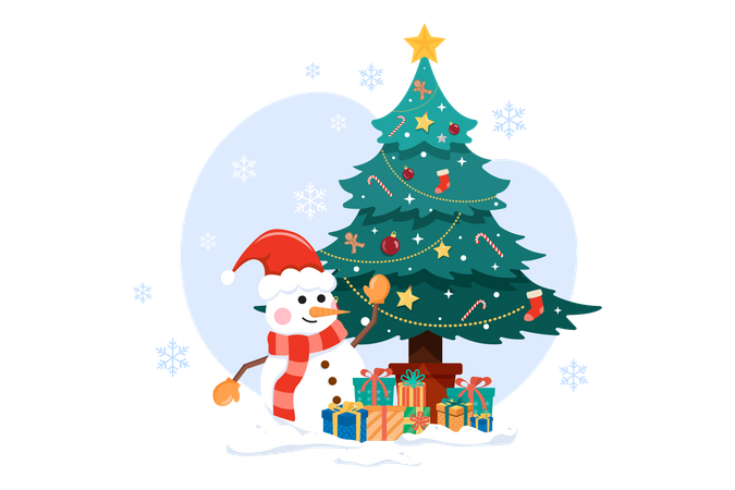 Christmas tree with snowman  Illustration