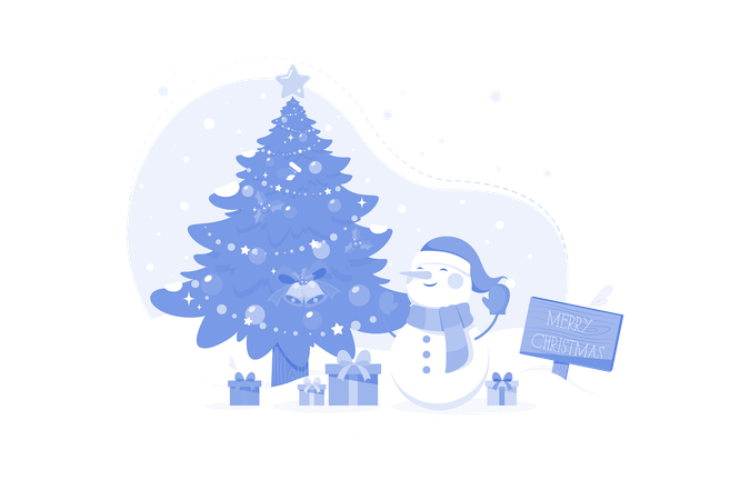 Christmas Tree With Snowman  Illustration