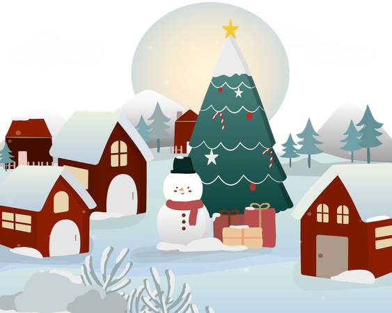 Christmas tree with Snowman  Illustration