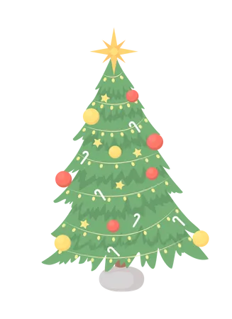 Christmas Tree With Star Topper Semi Flat Color Vector Object Editable Element Full Sized Item On White Festive Decorating Simple Cartoon Style Illustration For Web Graphic Design And Animation Illustration