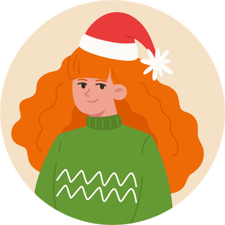 Christmas young woman wearing a Santa Claus hat  Illustration