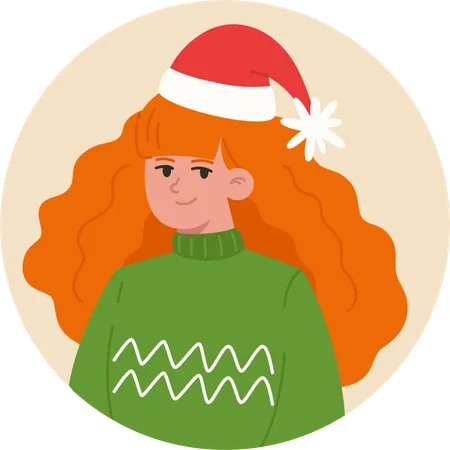 Christmas young woman wearing a Santa Claus hat  Illustration