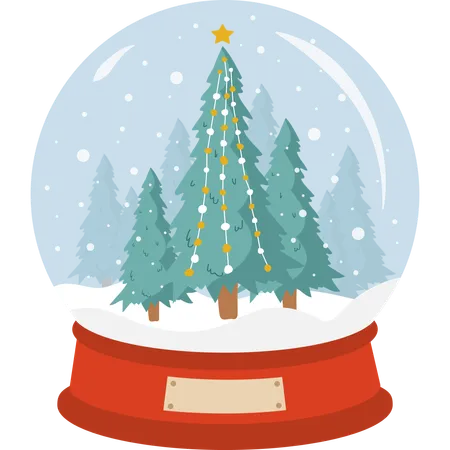 Glass Snow Globe With Christmas Tree New Year Decorative Ball With Winter Landscape Holiday Snowball With Snowflakes Isolated On Blue Background Vector Illustration In Flat Cartoon Style Illustration
