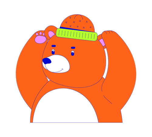 Chubby bear putting on warm hat  Illustration