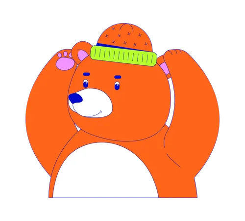 Chubby bear putting on warm hat  Illustration