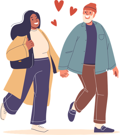 Chubby couple walking by holding hands  Illustration