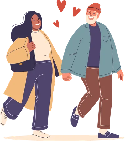 Chubby couple walking by holding hands  Illustration