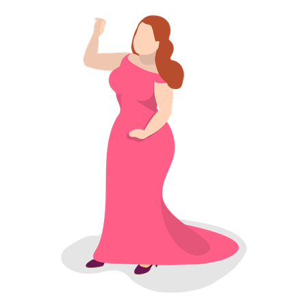 Chubby girl wearing party dress  Illustration