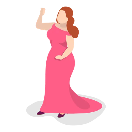 Chubby girl wearing party dress  Illustration