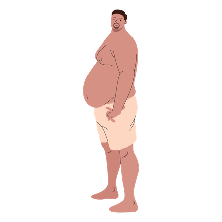 Chubby man wearing boxers posing sideways  Illustration