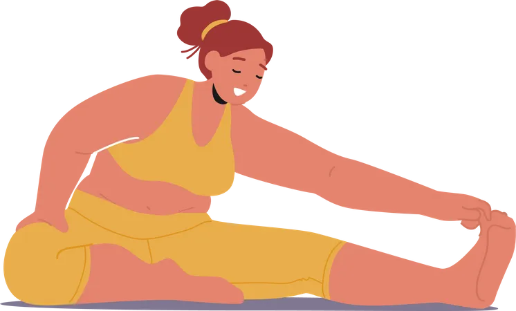 Chubby Woman Practices Yoga Oversize Female Character Embracing Her Bodys Strength And Flexibility Breaking Stereotypes And Inspiring Others On Wellness Journey Cartoon People Vector Illustration Illustration