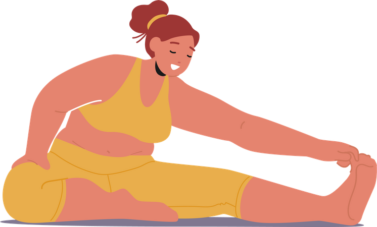 Chubby Woman Practices Yoga  Illustration