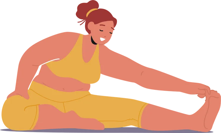 Chubby Woman Practices Yoga  Illustration