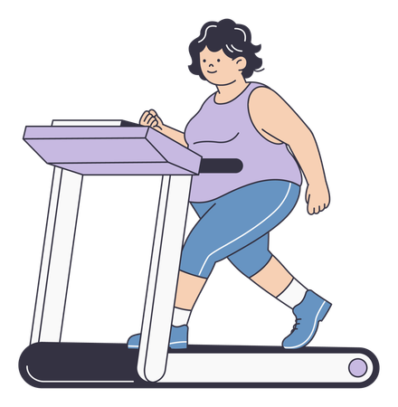 Chubby Woman Running on Treadmill for Cardio Exercise  Illustration