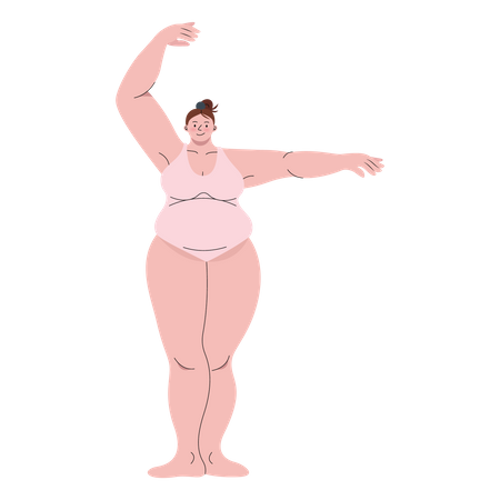 Chubby woman wearing bodysuit dancing ballet  Illustration