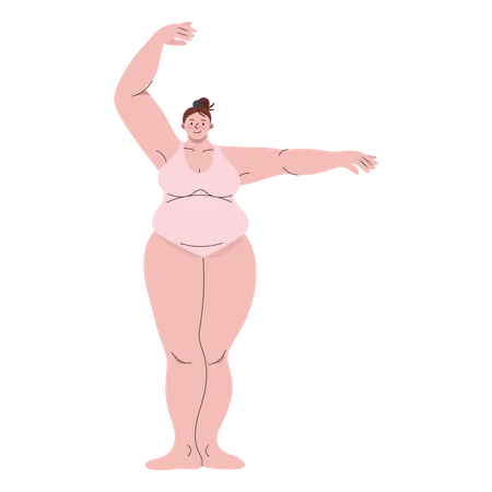 Chubby Woman Wearing Bodysuit Dancing Ballet Vector Illustration In Flat Color Design 일러스트레이션