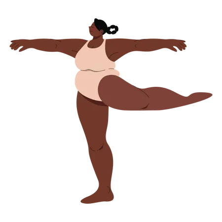 Chubby Woman Wearing Bodysuit Dancing Ballet Vector Illustration In Flat Color Design Illustration