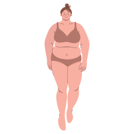 Chubby woman wearing two piece walking  Illustration