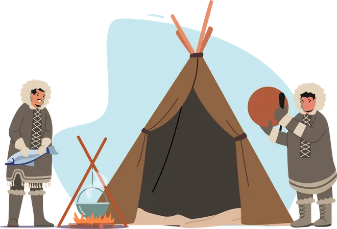 Chukchi Northern Pole Indigenous Minorities People Illustration