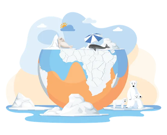 Chunk of ice melting at polar region Illustration