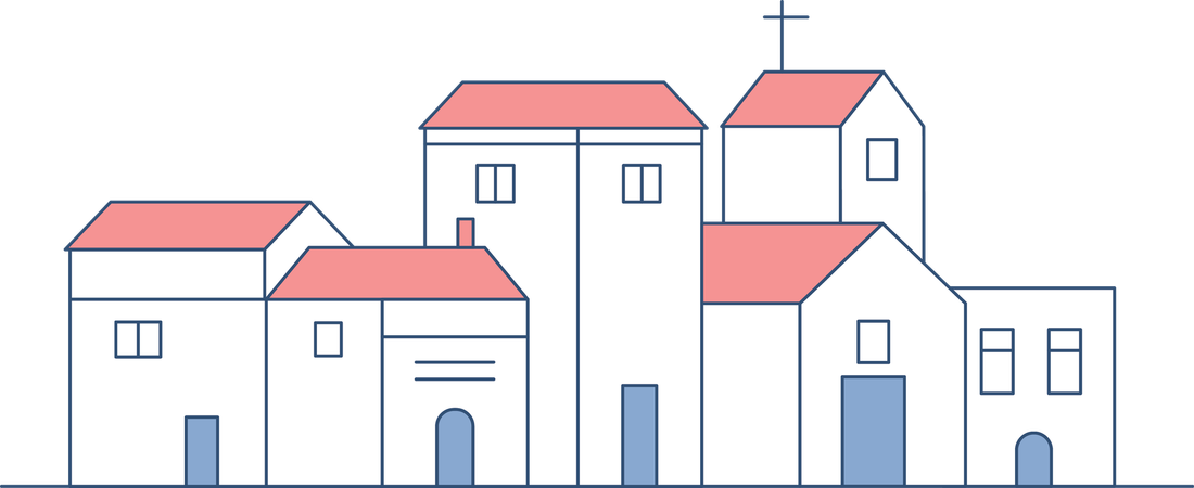 Church Building Architecture Landscape in City Town  Illustration