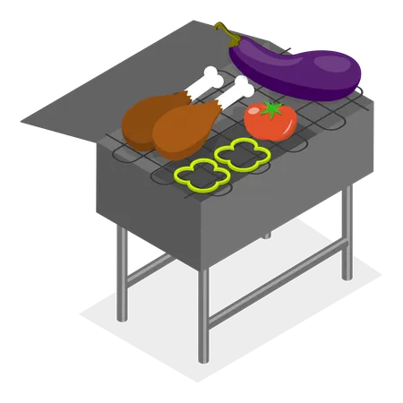 Cozinhar churrasqueira  Ilustração