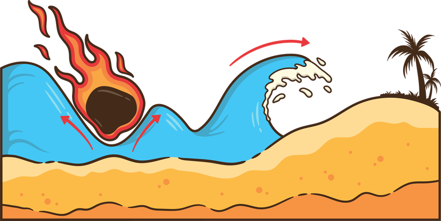 La chute d'une météorite provoque un tsunami  Illustration