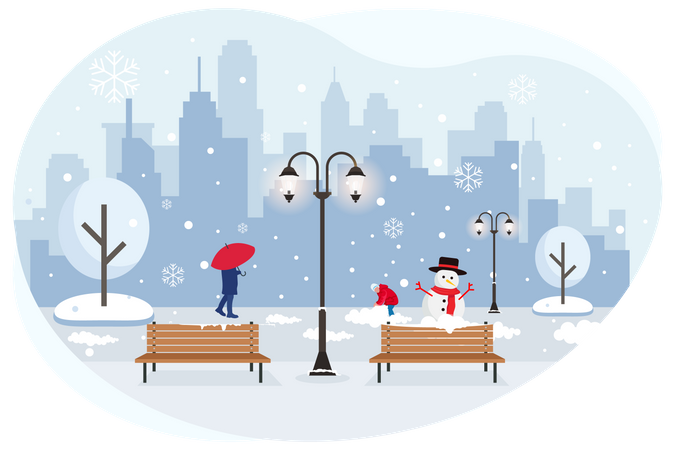 Chutes de neige en ville  Illustration