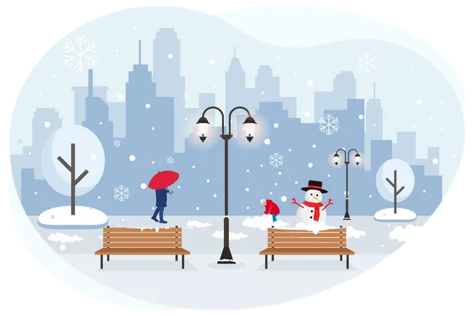 Chutes de neige en ville  Illustration