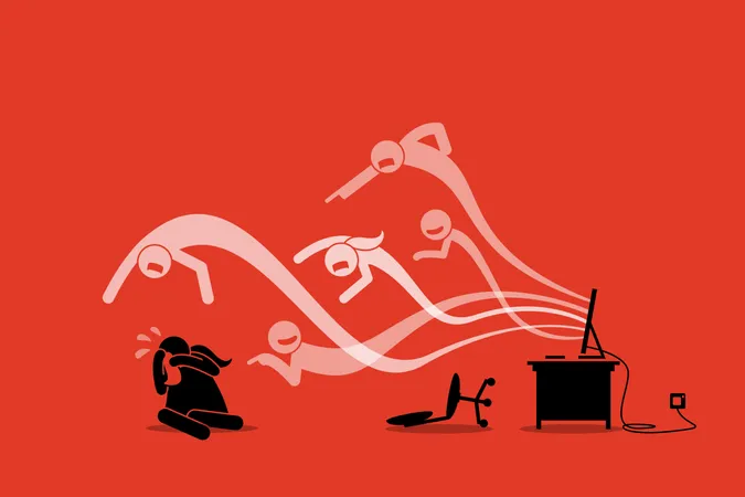 Cyberbully Sale De Internet Para Intimidar Y Acosar A Una Nina La Ilustracion De La Obra De Arte Representa El Problema De Las Redes Sociales Internet El Acoso Cibernetico Y El Acoso Ilustración