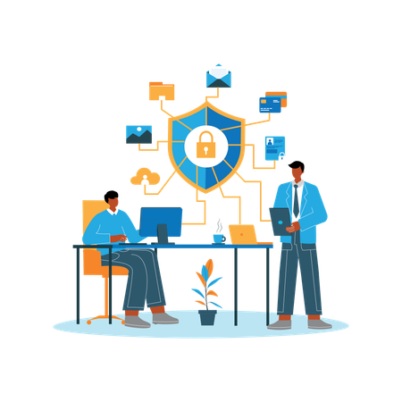 La seguridad cibernética proporciona servicios de seguridad de bases de datos.  Ilustración