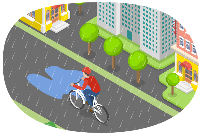 Ciclismo bajo la lluvia  Ilustración