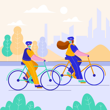 Ciclismo en el parque de la ciudad.  Ilustración