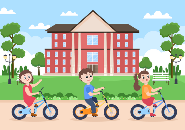 Crianças andando de bicicleta  Ilustração