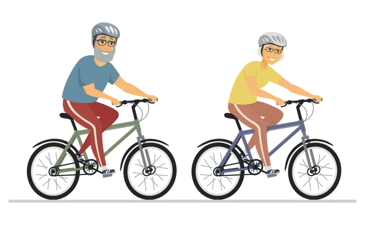 Idosos andando de bicicleta  Ilustração