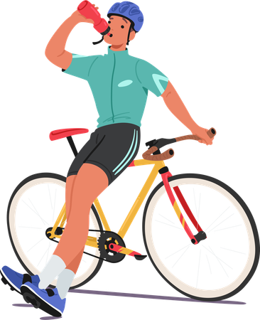 Ciclista masculino bebiendo agua fría  Ilustración