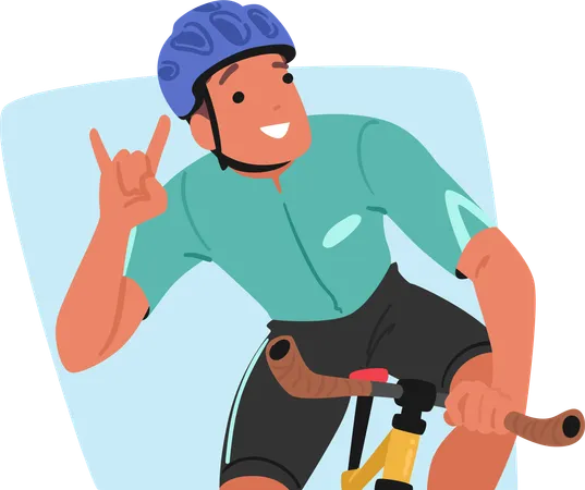 Ciclista anda en bicicleta con confianza  Ilustración