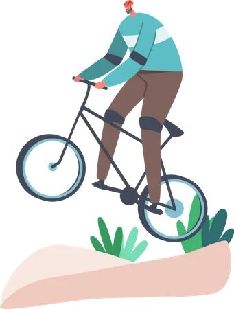 Piloto de bicicleta fazendo acrobacias extremas  Ilustração